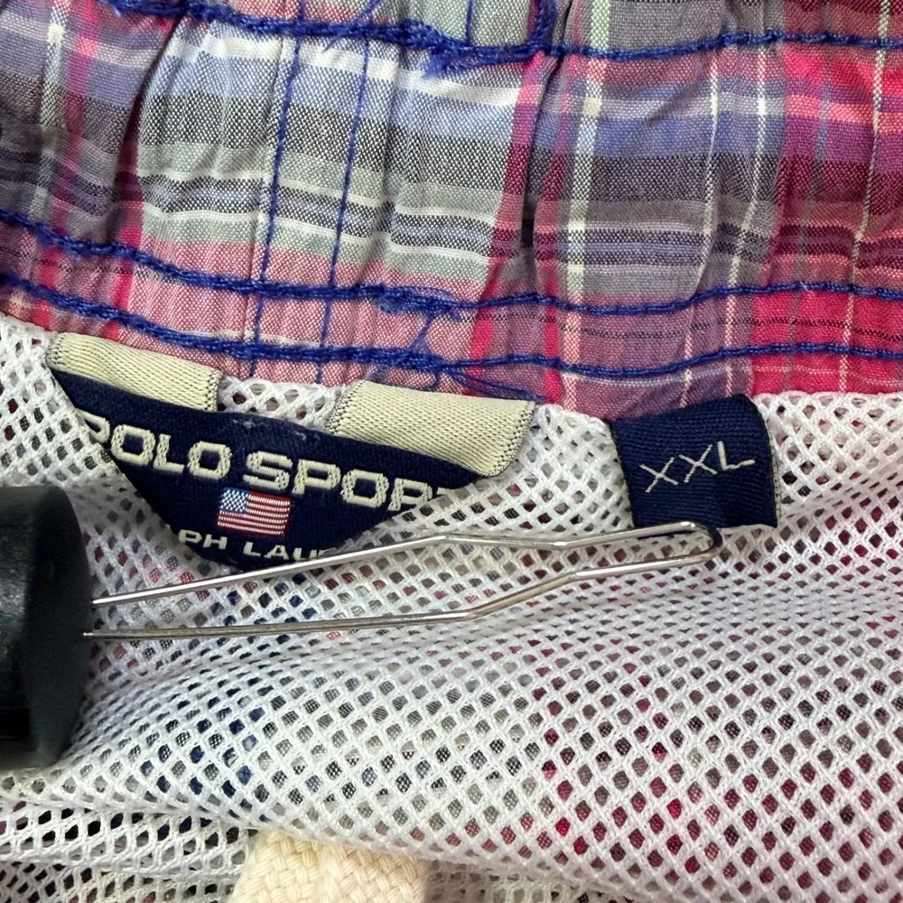 Polo Sport Swim Trunks Men XXL Pink‎ Plaid Vintage 90s Ralph Lauren Board Shorts